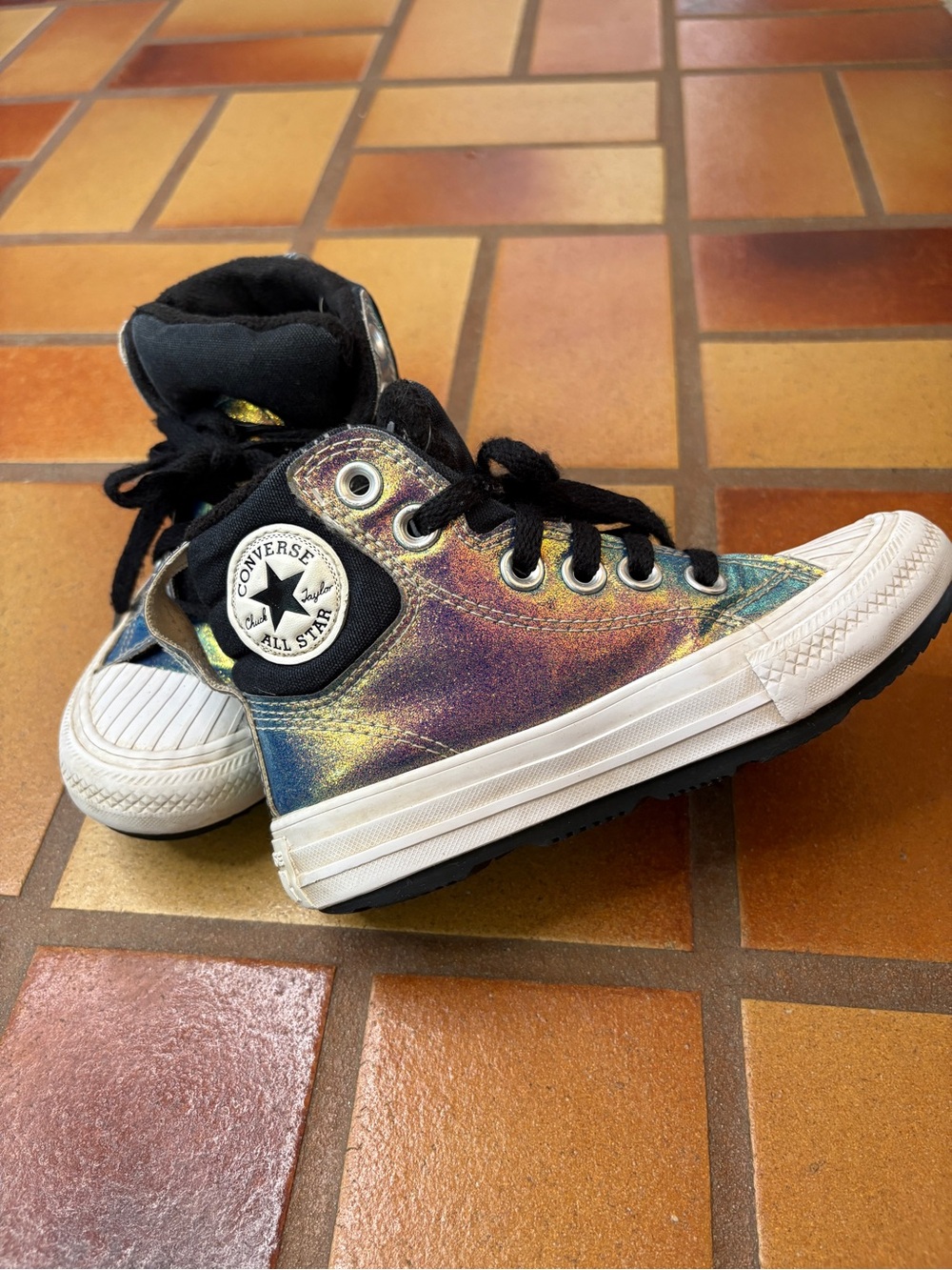 Converse Kids High-Top Iridescent Sneakers in Black and Blue-Green